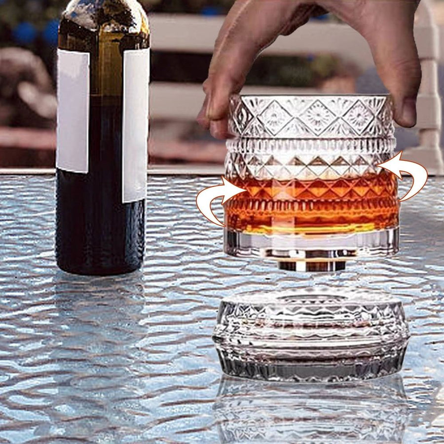 360 Degree Rotating Whiskey Glass, 3.3x3.7in Spinning Crystal Wine Glass with Stress Relief Function, For Birthdays, Holidays, Father's Day, Special Tasting Events