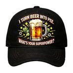 Funny Beer Lover Cap with Superpower Quote, Adjustable Distressed Print Baseball Hat for Men