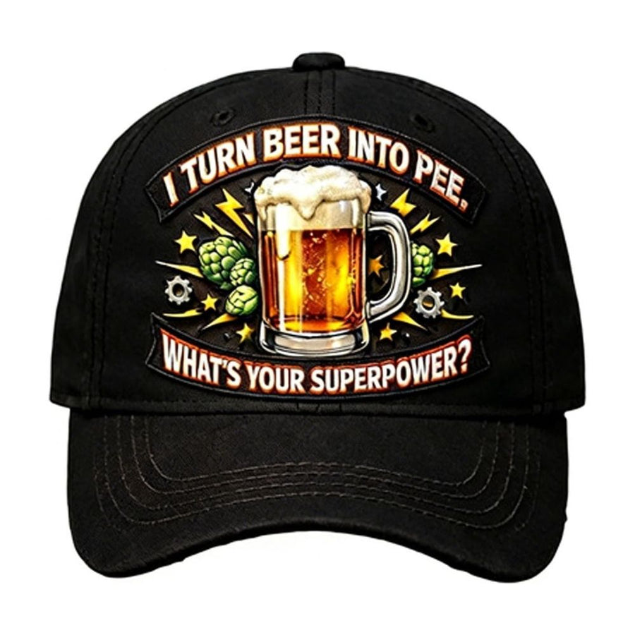Funny Beer Lover Cap with Superpower Quote, Adjustable Distressed Print Baseball Hat for Men