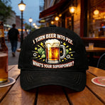 Funny Beer Lover Cap with Superpower Quote, Adjustable Distressed Print Baseball Hat for Men