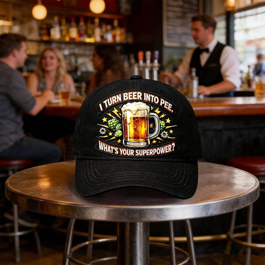 Funny Beer Lover Cap with Superpower Quote, Adjustable Distressed Print Baseball Hat for Men