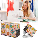 Embroidered Floral Sewing Machine Cover with Storage Pockets, Quilted Dust Proof Protective Case for Most Standard Sewing Machine Foldable Sewing Machine Cover