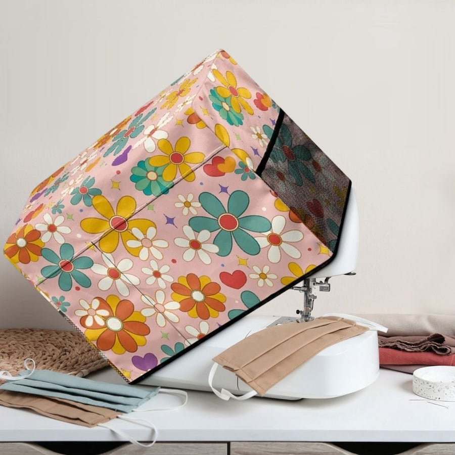 Embroidered Floral Sewing Machine Cover with Storage Pockets, Quilted Dust Proof Protective Case for Most Standard Sewing Machine Foldable Sewing Machine Cover