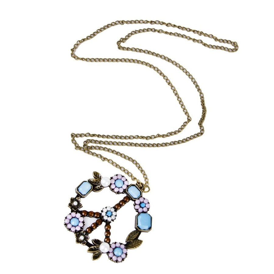 Retro Floral Peace & Love Sign Boho Charm Pendant Long Statement Necklace Chain
