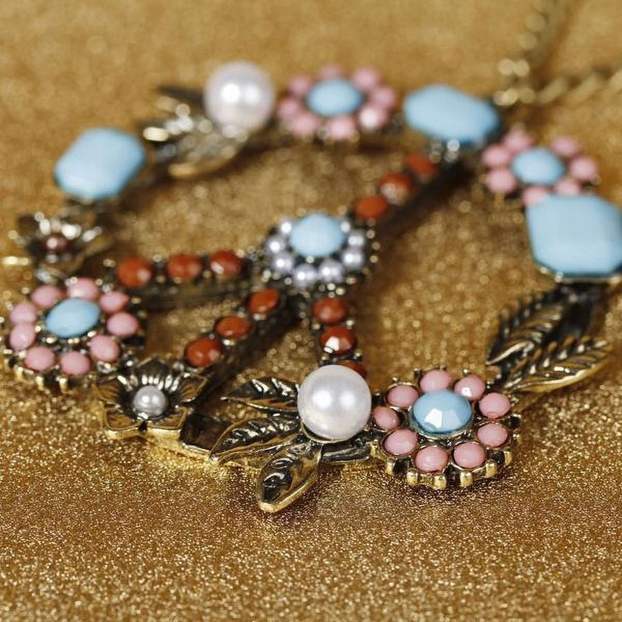 Retro Floral Peace & Love Sign Boho Charm Pendant Long Statement Necklace Chain