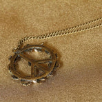 Retro Floral Peace & Love Sign Boho Charm Pendant Long Statement Necklace Chain