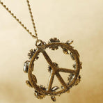 Retro Floral Peace & Love Sign Boho Charm Pendant Long Statement Necklace Chain
