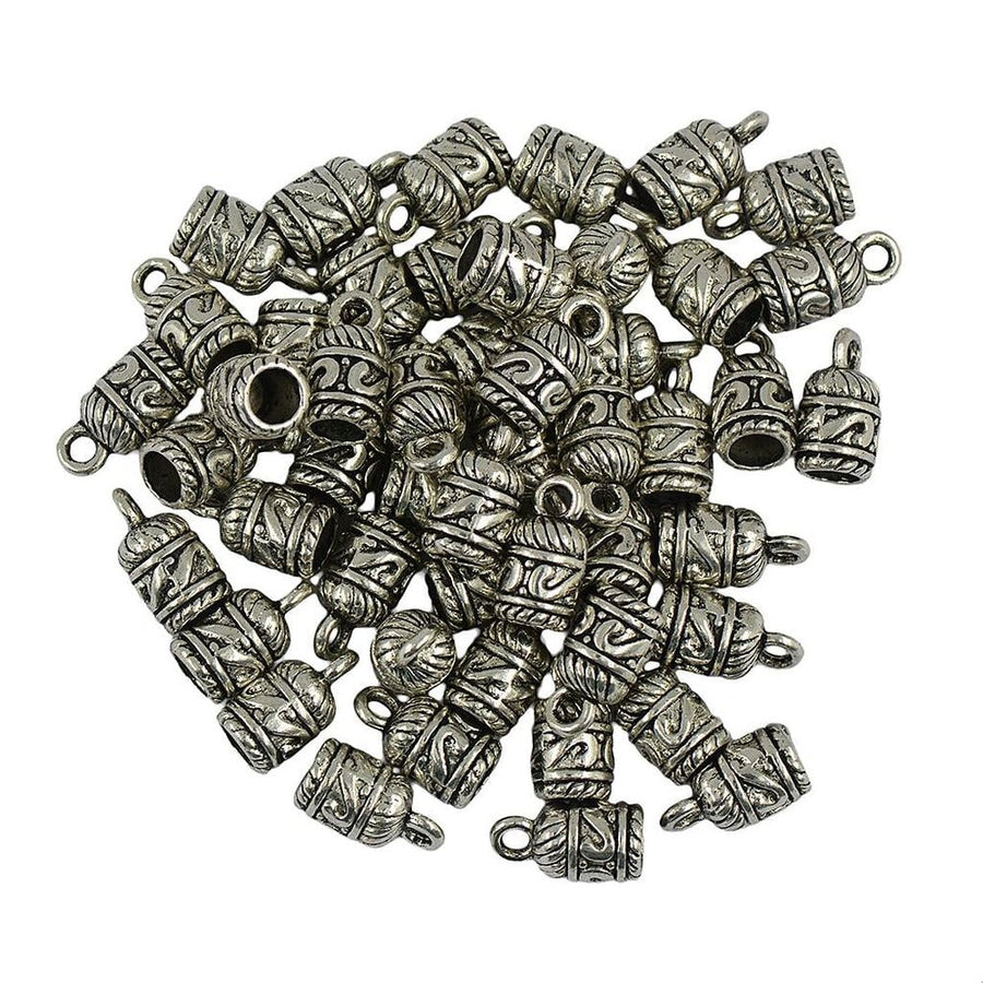 50Pieces Plated Engraved Flower Column Pendant / Spacer Bead Caps for DIY