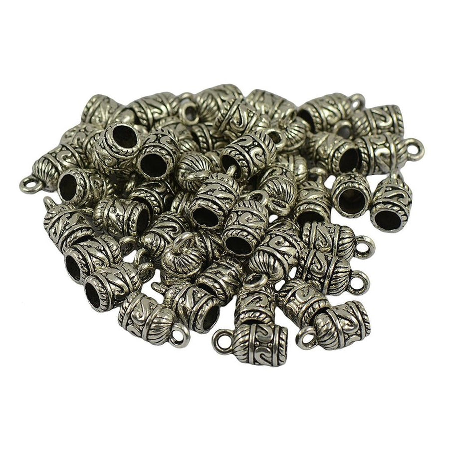 50Pieces Plated Engraved Flower Column Pendant / Spacer Bead Caps for DIY