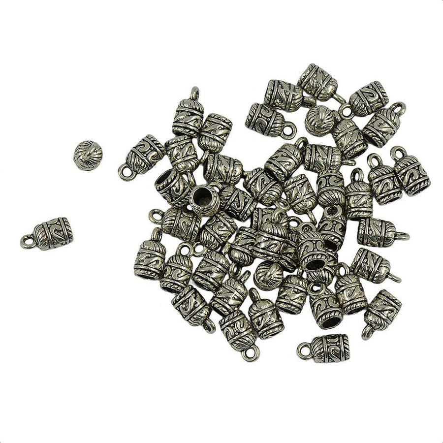50Pieces Plated Engraved Flower Column Pendant / Spacer Bead Caps for DIY
