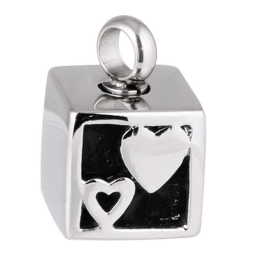 Love Heart Pattern Cube Cremation Holder Urn Memorial Keepsake Pendant