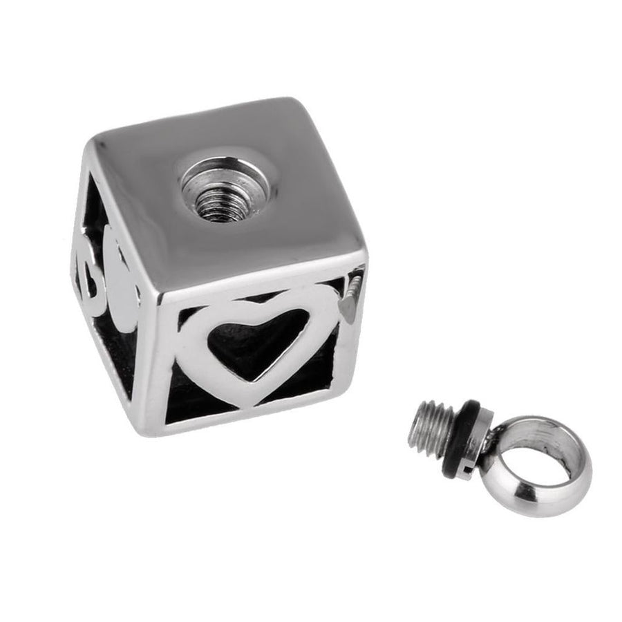 Love Heart Pattern Cube Cremation Holder Urn Memorial Keepsake Pendant