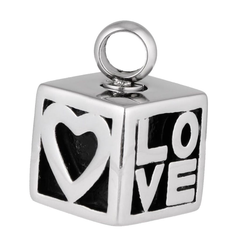 Love Heart Pattern Cube Cremation Holder Urn Memorial Keepsake Pendant