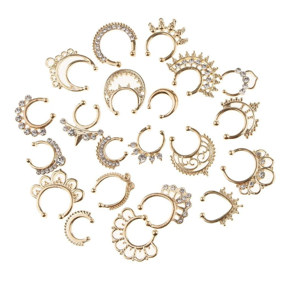 21Pcs Crystal Fake Septum Nose Studs - Crystal Rhinestone No Piercing Body 21pcs Gold