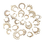 21Pcs Crystal Fake Septum Nose Studs - Crystal Rhinestone No Piercing Body 21pcs Gold