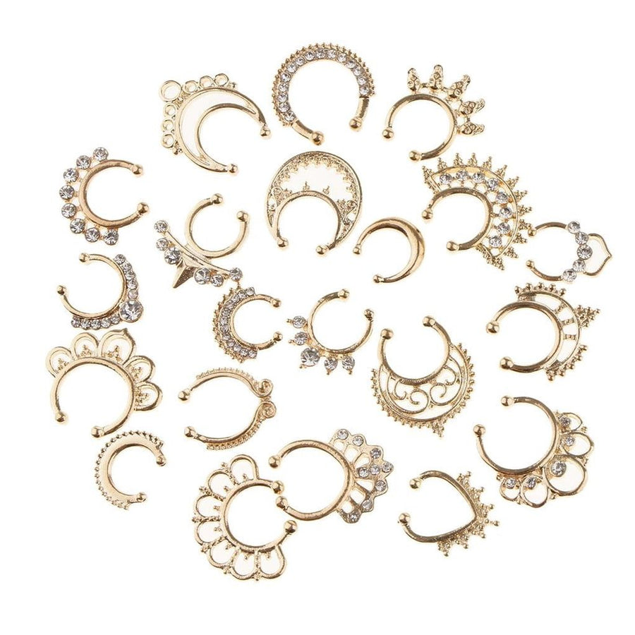21Pcs Crystal Fake Septum Nose Studs - Crystal Rhinestone No Piercing Body 21pcs Gold