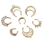 21Pcs Crystal Fake Septum Nose Studs - Crystal Rhinestone No Piercing Body 21pcs Gold
