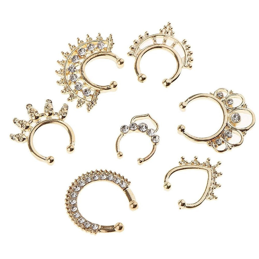 21Pcs Crystal Fake Septum Nose Studs - Crystal Rhinestone No Piercing Body 21pcs Gold