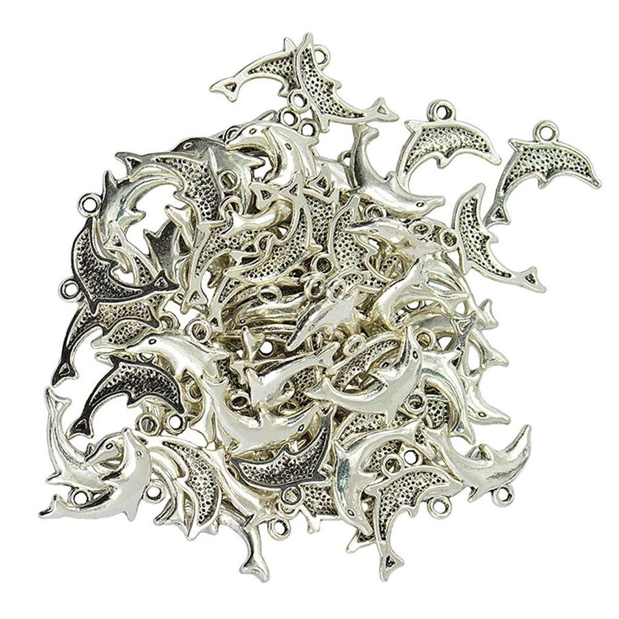 50pcs Alloy Animal Dolphin Pendants Charms Antique Spacer Beads