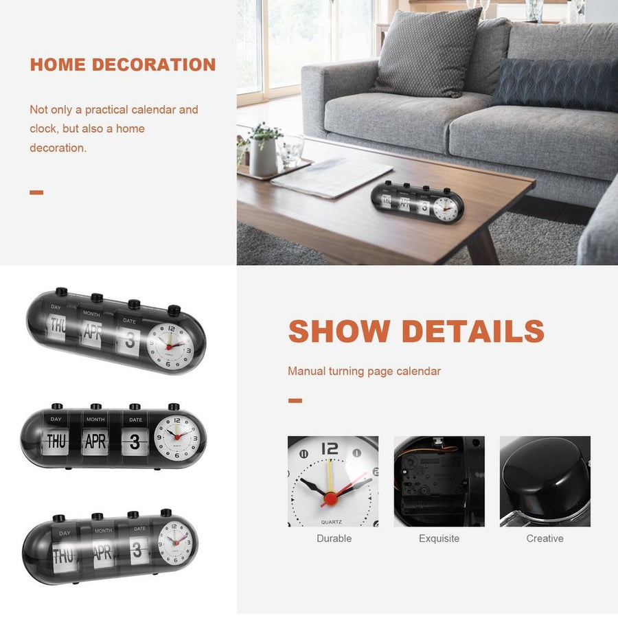 Black Perpetual Desk Calendar with Month and Date Display, Reusable Home Office Organizer