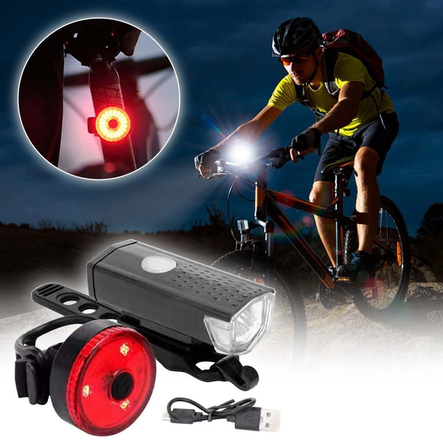 USB Rechargeable Bike Light Set,Three Modes LED Lamp,High Bright Front Rear Light for Cycling Night Safety Use