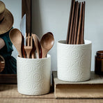 Ceramic Storage Jar, Kitchen Canister, Embossed Ceramic Airtight Container with Lid for Spices, Utensils, Countertop Decor