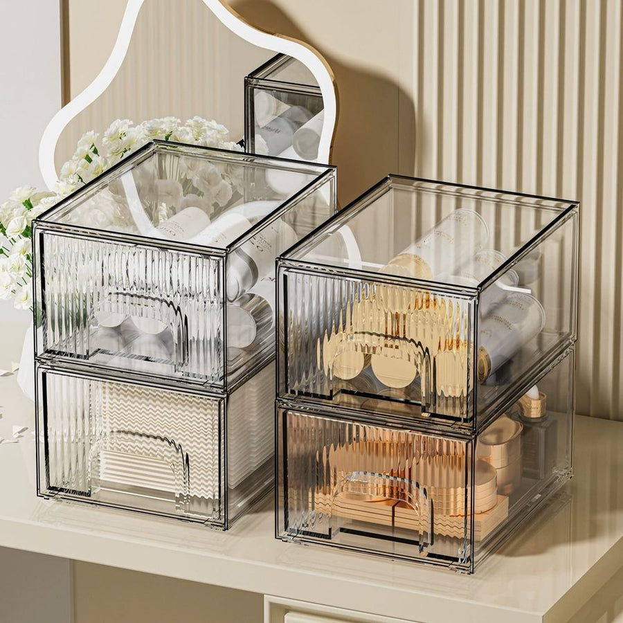 Acrylic Drawer Organizer, Pull Out Storage Box, Clear Transparent Acrylic Storage Case for Cosmetics, Stationery, Desk Drawer Organization