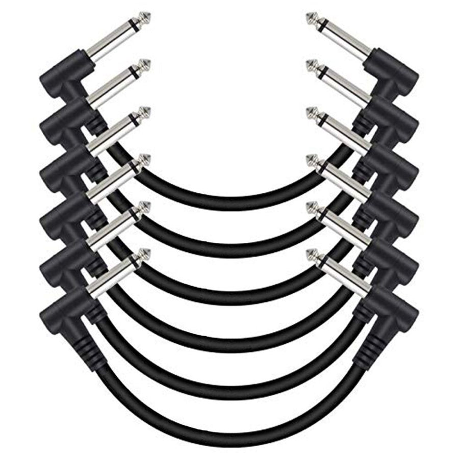 6 Pack 12 Inch Guitar Patch Cables, Black Guitar Pedal Cable Effect Cable Cord, TS Right Angle Guitar Patch Cable