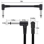 6 Pack 12 Inch Guitar Patch Cables, Black Guitar Pedal Cable Effect Cable Cord, TS Right Angle Guitar Patch Cable