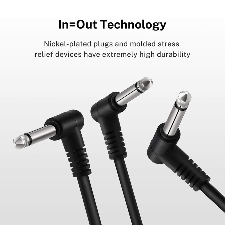 6 Pack 12 Inch Guitar Patch Cables, Black Guitar Pedal Cable Effect Cable Cord, TS Right Angle Guitar Patch Cable