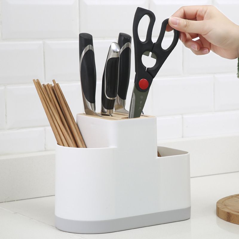 Countertop Silverware Holder | Oval Cutlery Caddy | Minimalistic Fork Spoon Knife Utensil Organizer | Plastic Flatware Holder