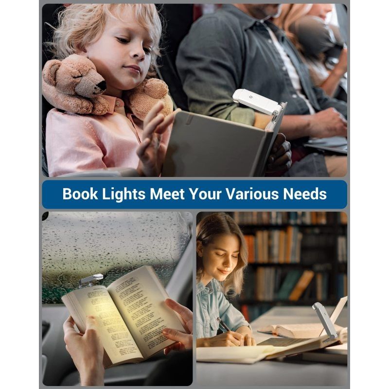 White USB Rechargeable Book Light for Eye-Protection, LED Clip on Portable Bookmark Light easy and convenient
