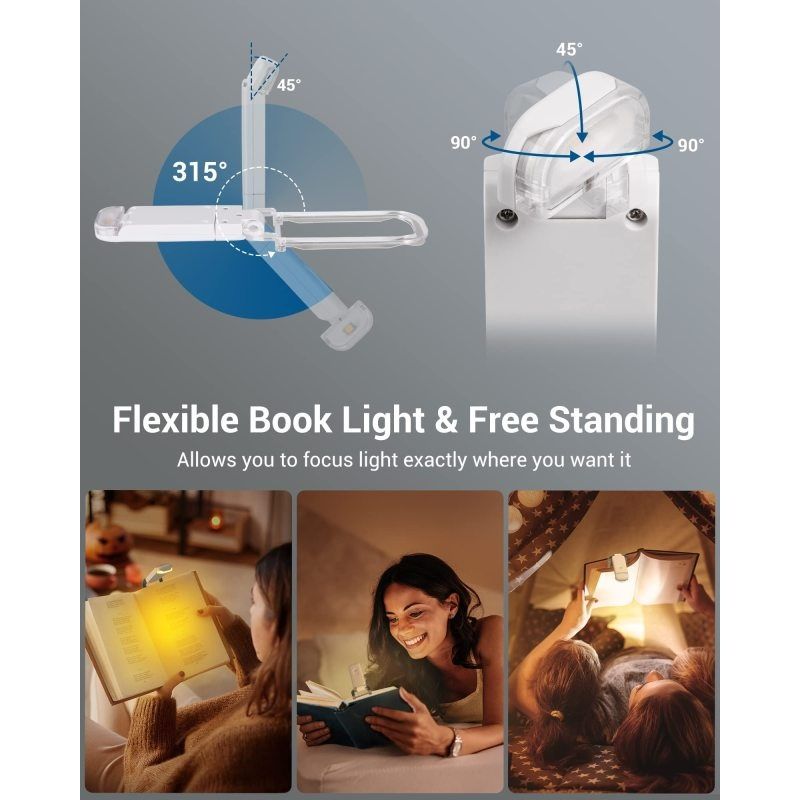 White USB Rechargeable Book Light for Eye-Protection, LED Clip on Portable Bookmark Light easy and convenient