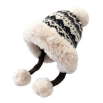 Ladies Fair Isle Pattern Cold Weather Cap Soft Acrylic Knit Thermal Headwear For Winter Daily Use