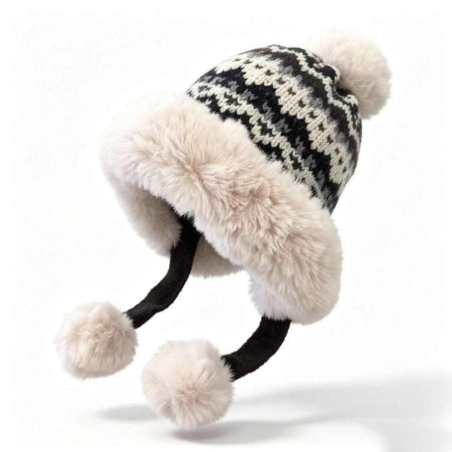 Ladies Fair Isle Pattern Cold Weather Cap Soft Acrylic Knit Thermal Headwear For Winter Daily Use