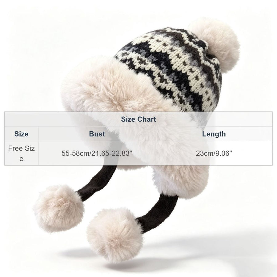 Ladies Fair Isle Pattern Cold Weather Cap Soft Acrylic Knit Thermal Headwear For Winter Daily Use