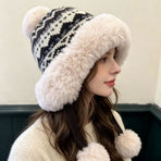 Ladies Fair Isle Pattern Cold Weather Cap Soft Acrylic Knit Thermal Headwear For Winter Daily Use
