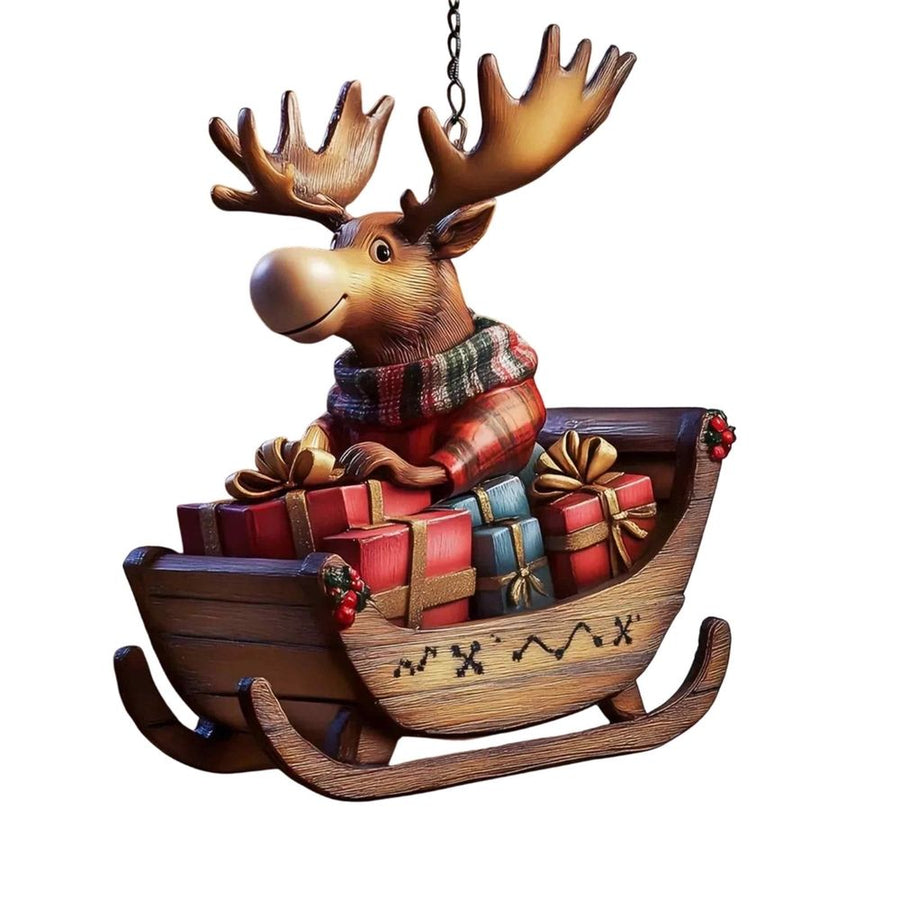 Moose Sled Hanging Ornament Acrylic Christmas Tree Pendant For Holiday Home Car Mirror Display