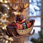 Moose Sled Hanging Ornament Acrylic Christmas Tree Pendant For Holiday Home Car Mirror Display