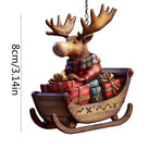 Moose Sled Hanging Ornament Acrylic Christmas Tree Pendant For Holiday Home Car Mirror Display