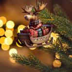 Moose Sled Hanging Ornament Acrylic Christmas Tree Pendant For Holiday Home Car Mirror Display