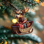 Moose Sled Hanging Ornament Acrylic Christmas Tree Pendant For Holiday Home Car Mirror Display