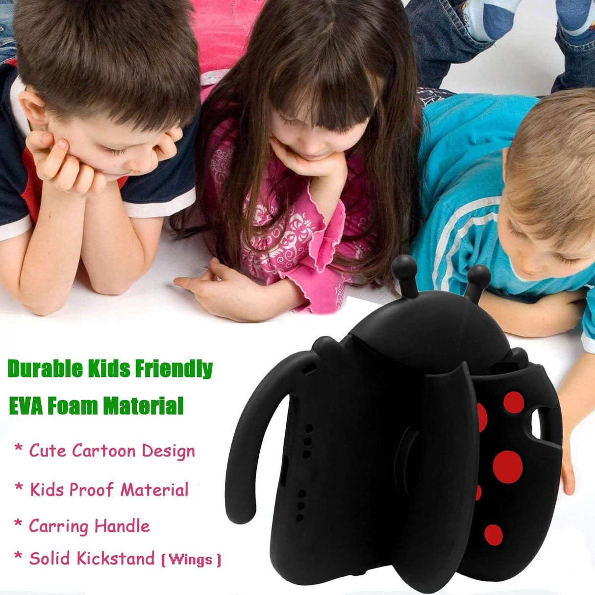 Kids Case for Mini 5/4/3/2/1 7.9 inch Only, Kids Proof Lightweight EVA Foam Stand Cover for Mini 5 (2019), Mini 4 - Ladybug, Black