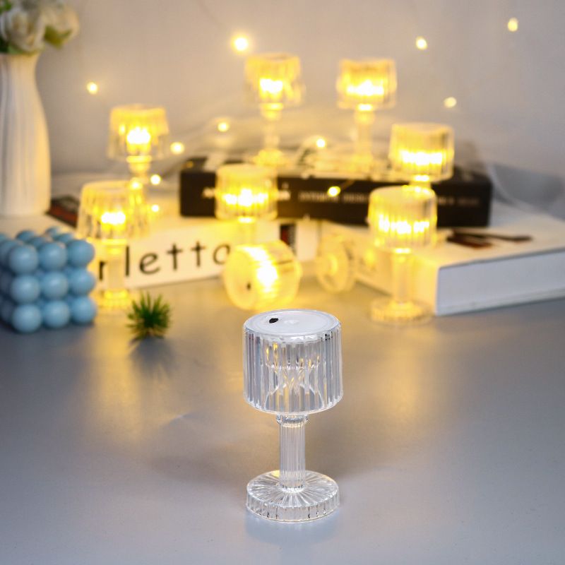 2 Pack Warm White Clear Crystal Mini Acrylic LED Desk Lamps, Mini Table Lamp,Appropriate for a Child`s Party, Child`s Vanity
