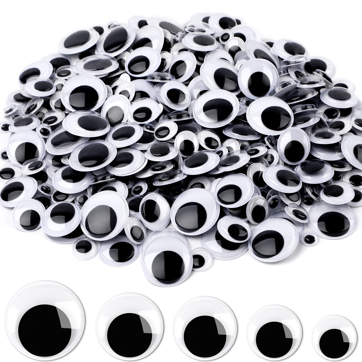 500 Pieces Eyes Self Adhesive Black White Craft Eyes for DIY Crafts Decoration (0.4 in, 0.6 in, 0.8 in, 1 in, 1.2 in)