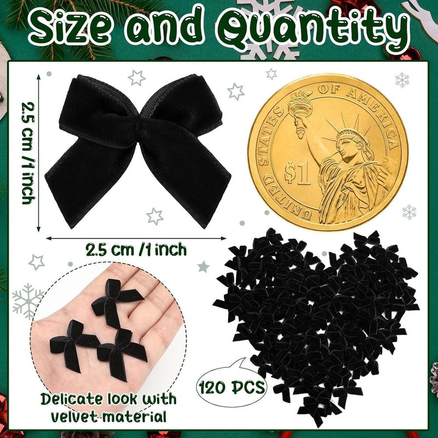 120PCS Mini Christmas Velvet Bows for Crafts Xmas Twist Tie Bows Ribbon Bowknot Christmas DIY Craft Sewing Scrapbooking Gift Wrapping