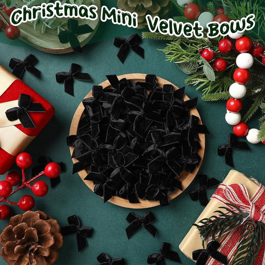 120PCS Mini Christmas Velvet Bows for Crafts Xmas Twist Tie Bows Ribbon Bowknot Christmas DIY Craft Sewing Scrapbooking Gift Wrapping