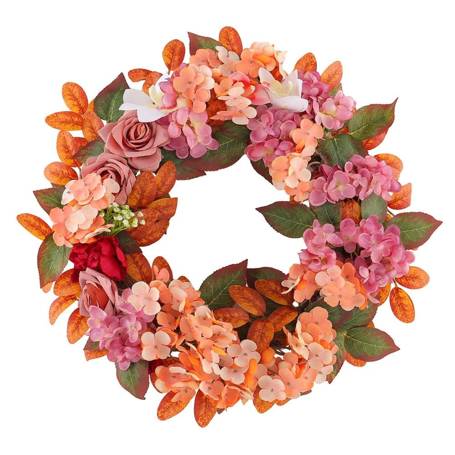 Artificial Fall Wreath with Hydrangea and Roses | Front Door Floral Wreath for Thanksgiving, Porch, Wall, Mantel, Window, Entryway Home Decor