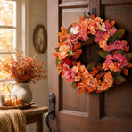 Artificial Fall Wreath with Hydrangea and Roses | Front Door Floral Wreath for Thanksgiving, Porch, Wall, Mantel, Window, Entryway Home Decor