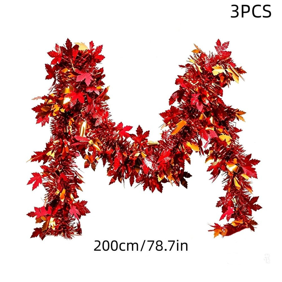 3 Pack Fall Maple Leaf tinsel Garland 78.7in  Thanksgiving Decor Autumn Streamer for Table Runner Fireplace Mantel Stair Railing Harvest Party Supplies